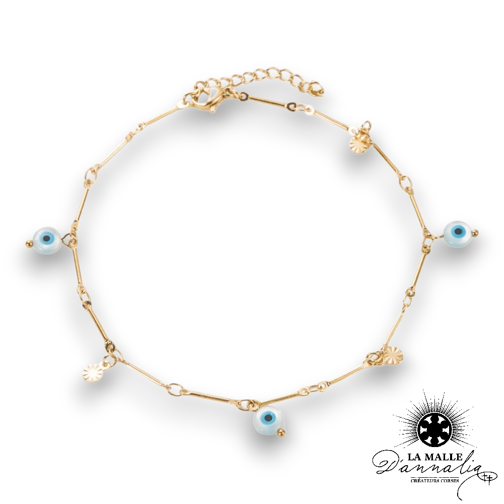 chaine de cheville oeil dore argent lamalledannalia