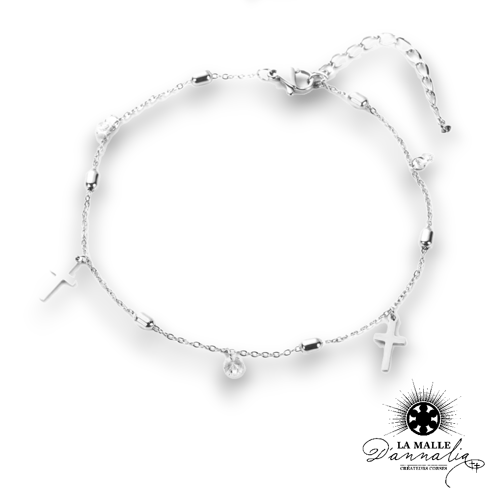 chaîne de cheville croix strass lamalledannalia
