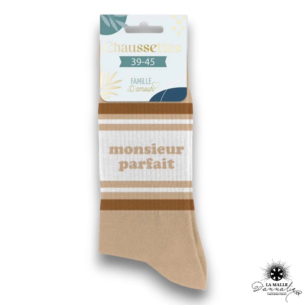chaussette homme message monsieur parfait marron lamalledannalia