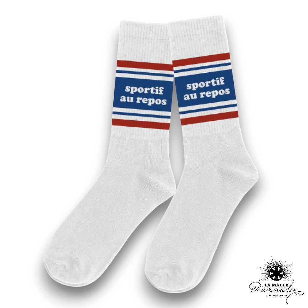 chaussette message homme sportif au repos bleu dimanche lamalledannalia