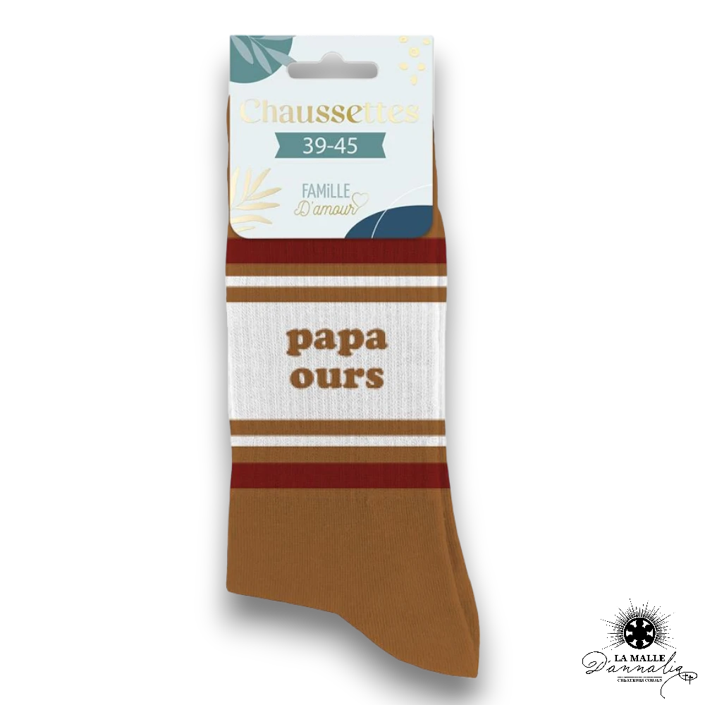 chaussette homme papa ours marron lamalledannalia