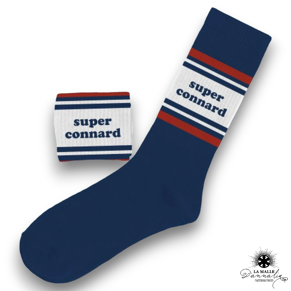 chaussette message super connard bleu lamalledannalia