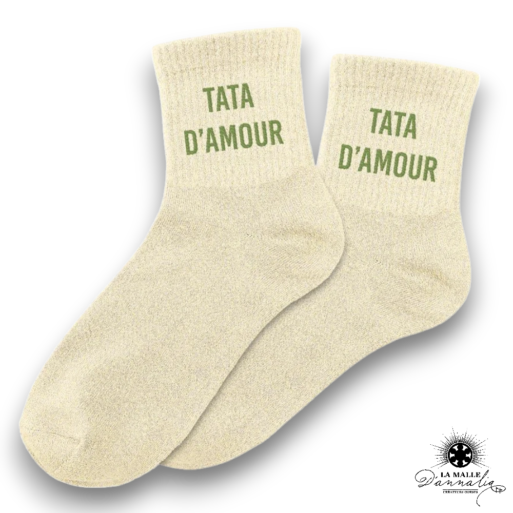 chaussette femme tata pailletee beige amour vert lamalledannalia