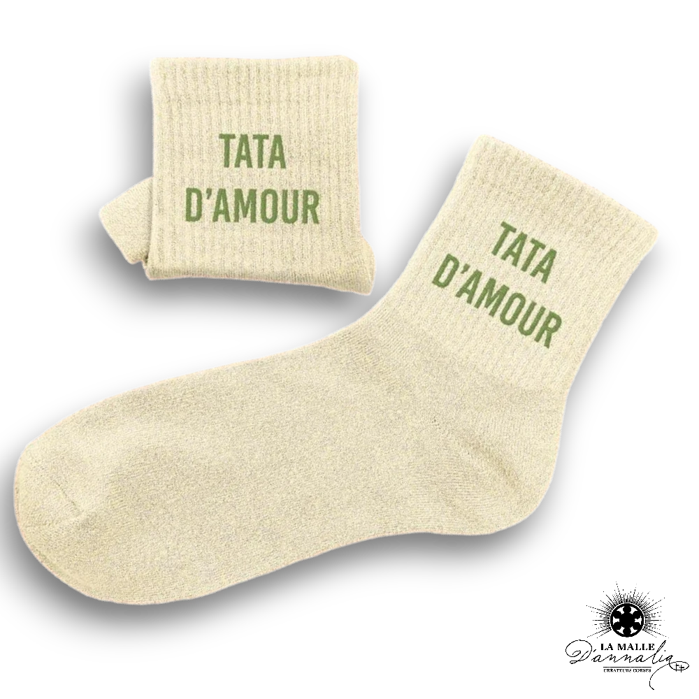 chaussette femme tata pailletee beige amour lamalledannalia