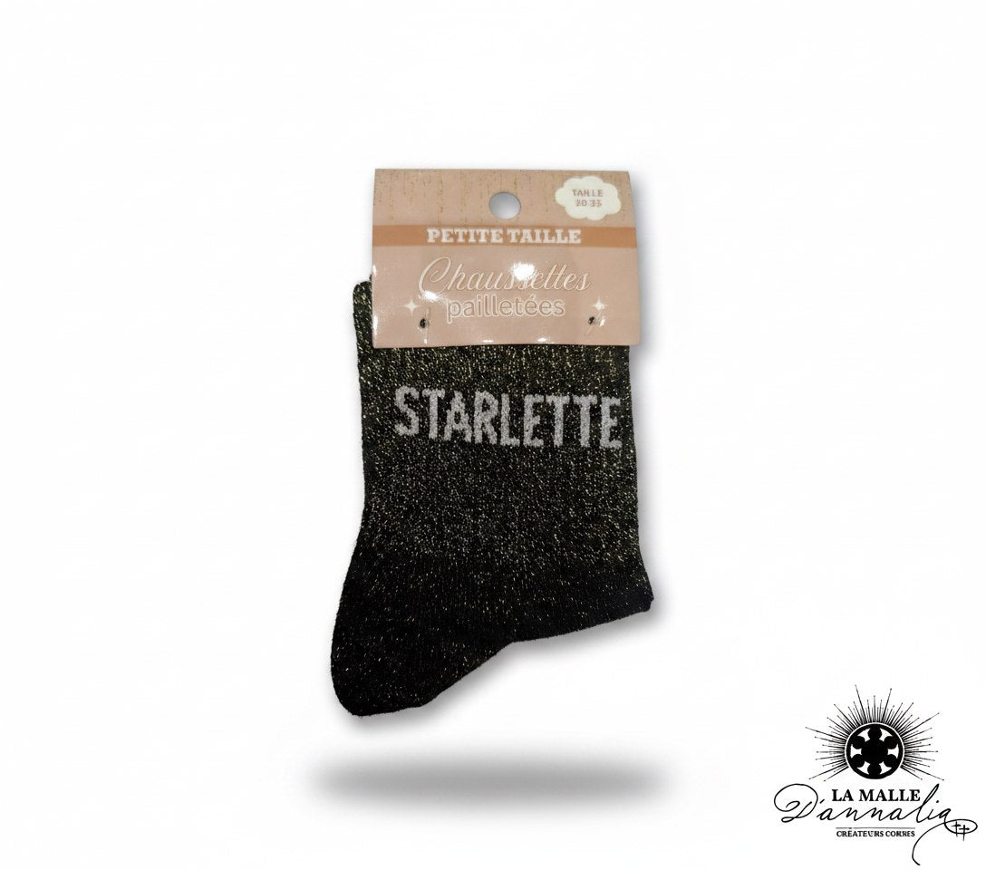 Chaussettes enfants noires scintillante avec inscription « Starlette », lamalledannalia