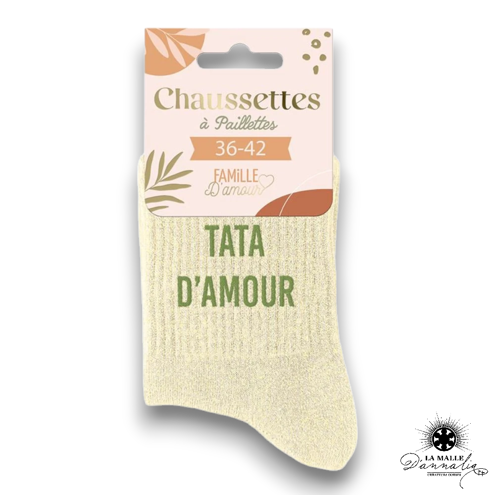 chaussette tata pailletee beige amour lamalledannalia