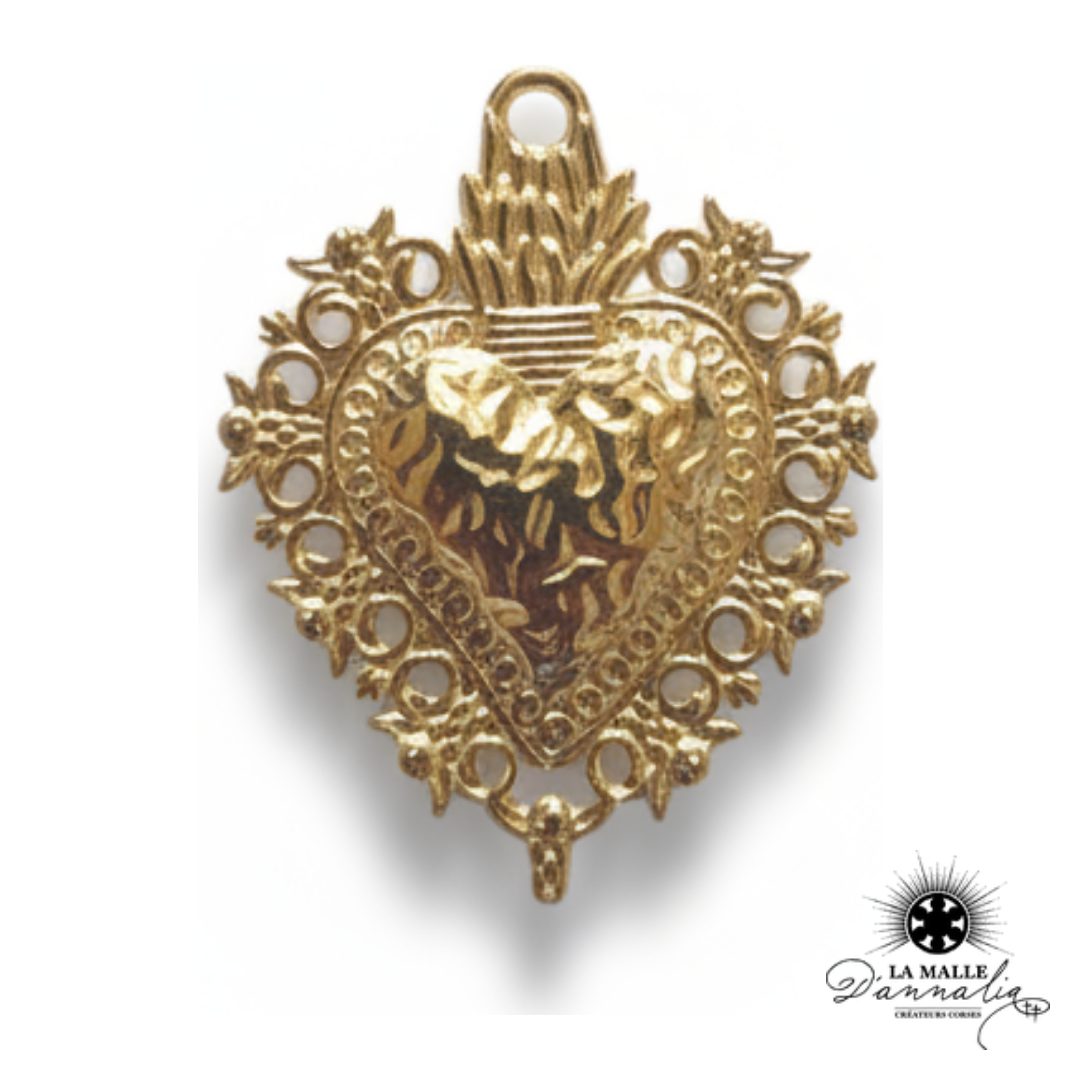 Breloque Ex Voto Cœur Doré — Charm Dévotionnel 3 cm