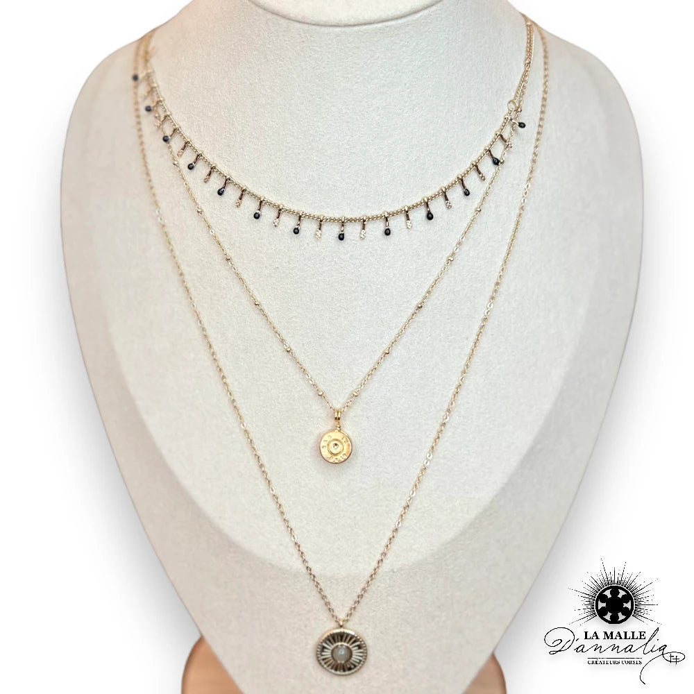 collier 3 rang en acier inoxydable createur corse douille breloque lamalledannalia