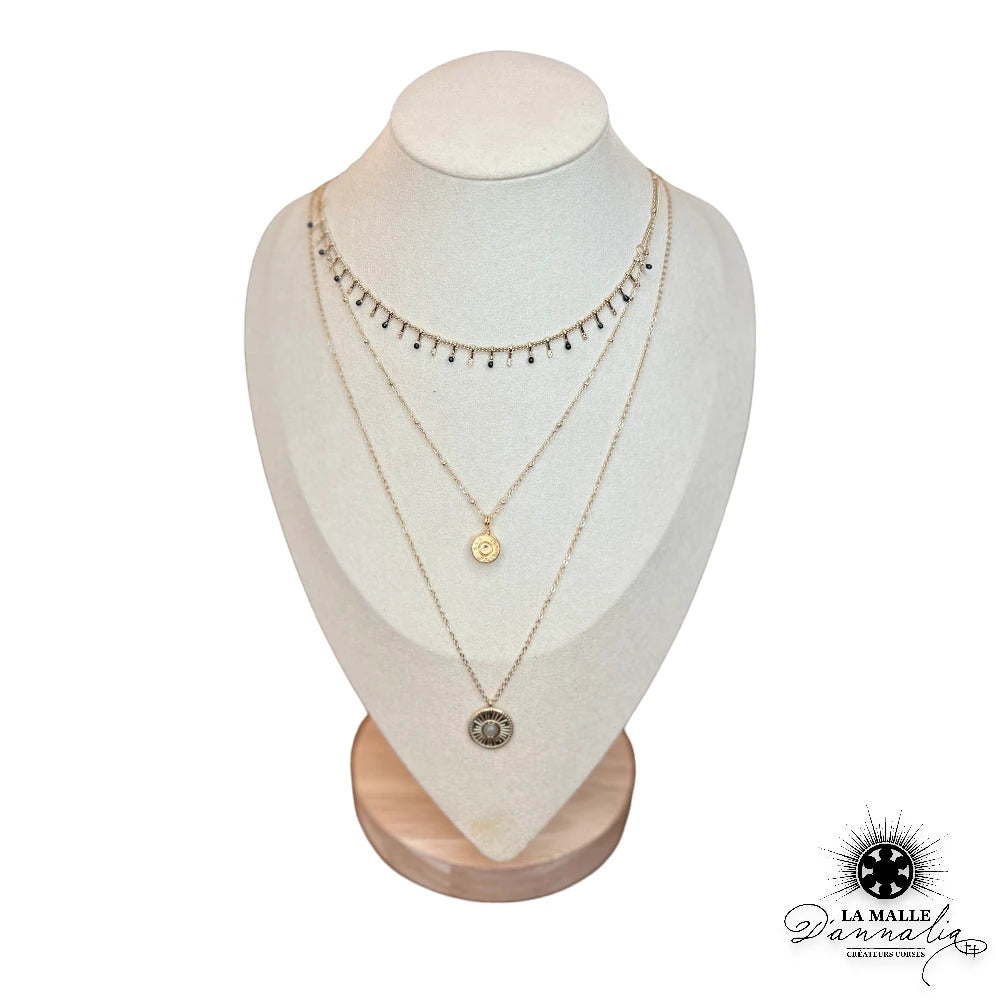 collier 3rang en acier inoxydable createur corse douille breloque lamalledannalia