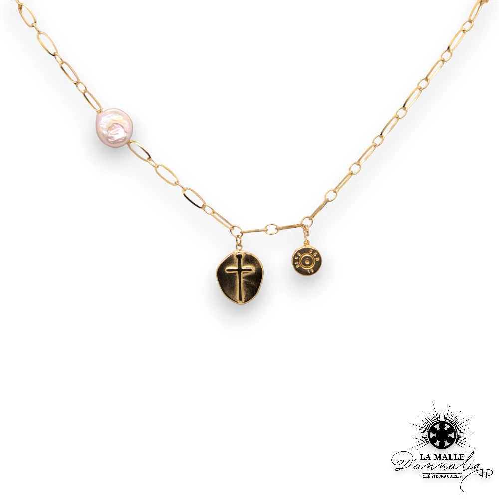 collier acier inoxydable createur corse croix douille dore lamalledannalia