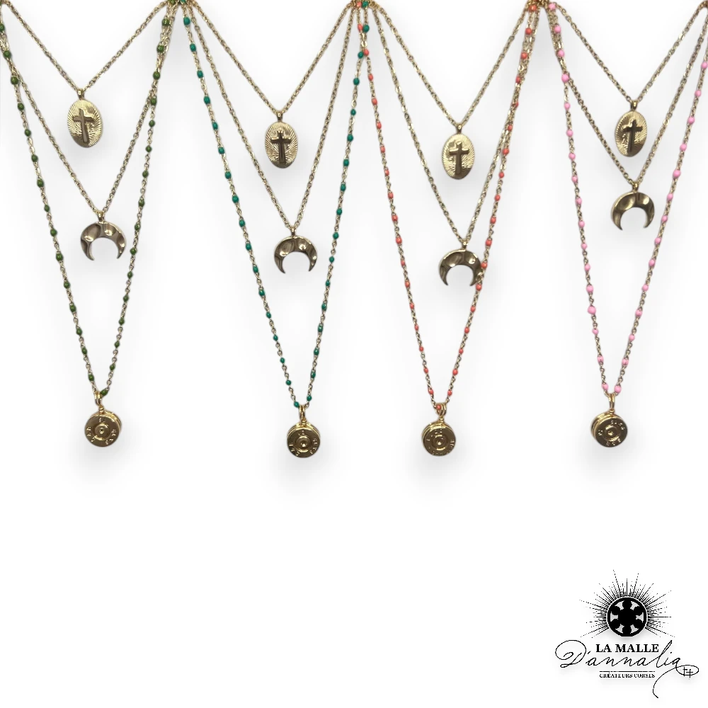 collier acier inoxydable createur corse croix lune dore lamalledannalia