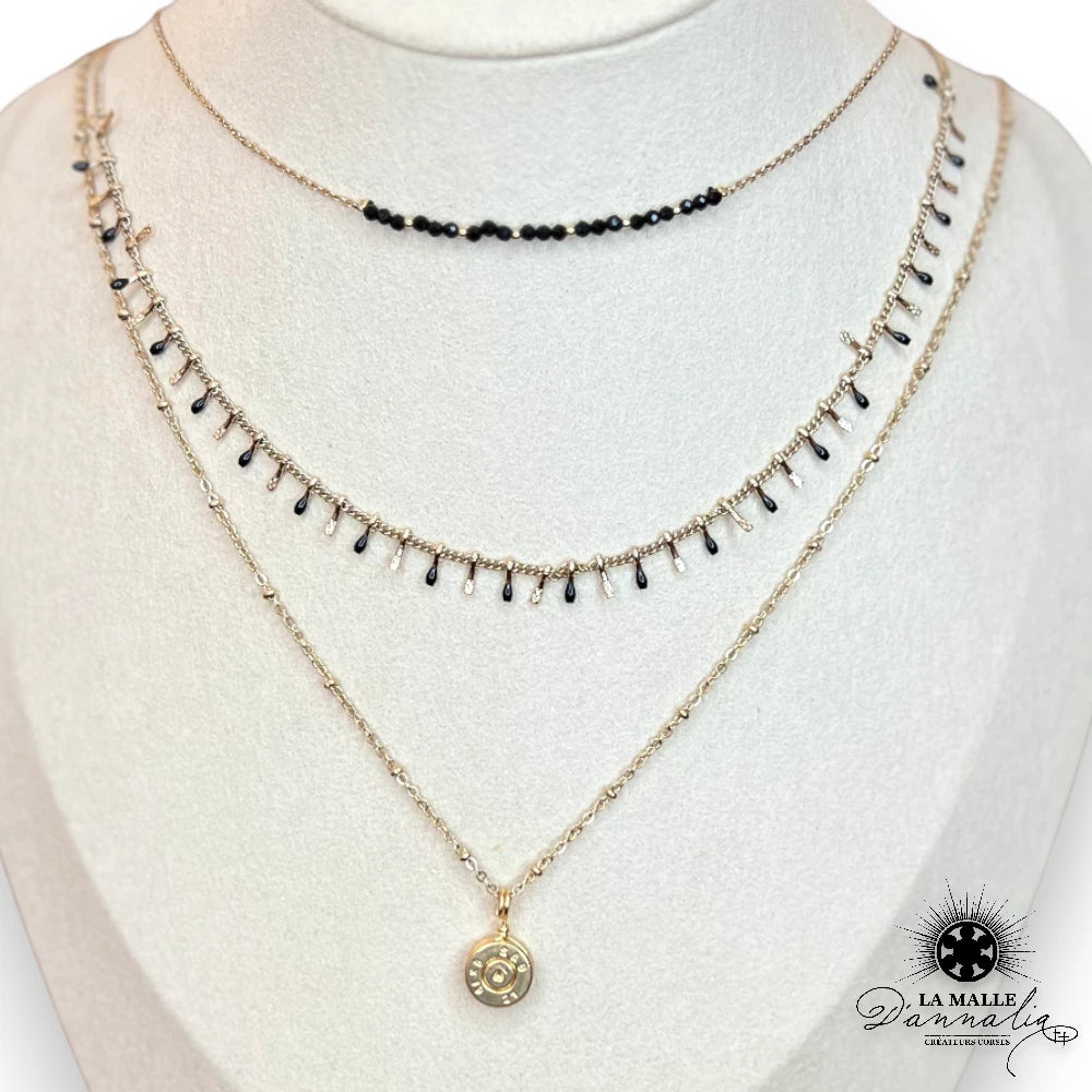 collier acier inoxydable createur corse douille perle noir lamalledannalia