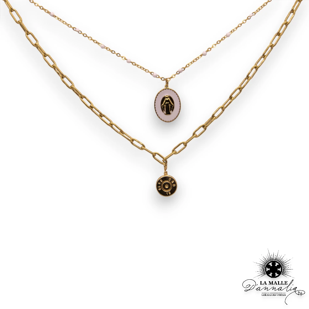 collier acier inoxydable createur corse vierge douille dore lamalledannalia