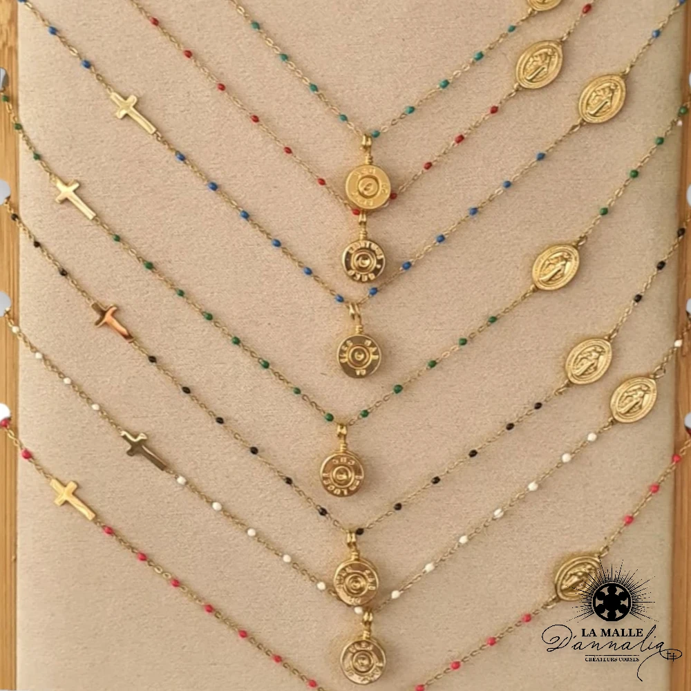 collier acier inoxydable creation corse croix vierge douille lamalledannalia