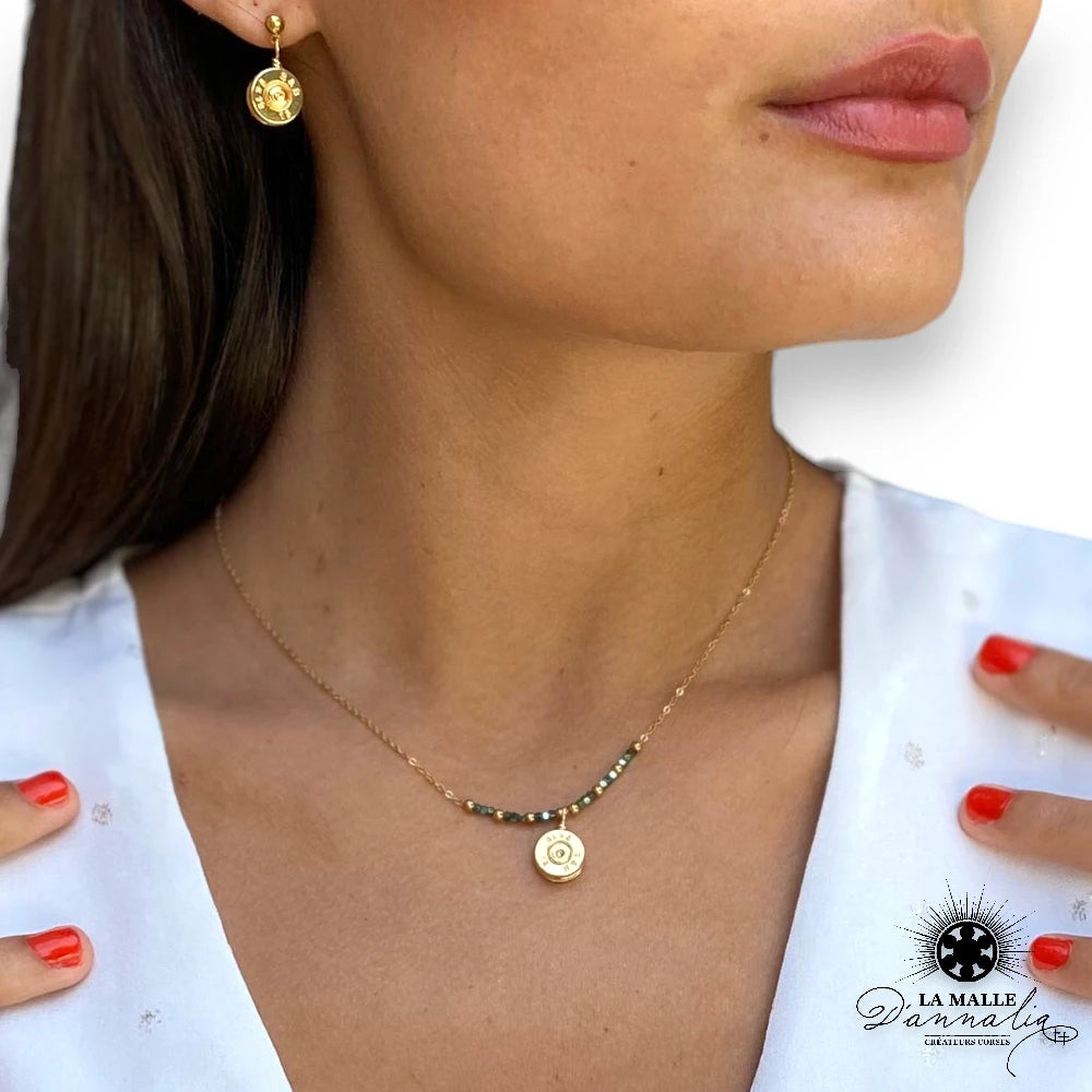 Collier Acier Inoxydable - Pierre Verte Facettée - Argenté - Fait Main à Bastia
