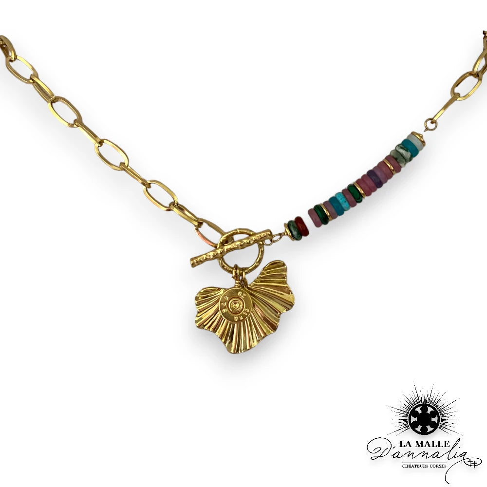 collier acier inoxydable feuille douille createur corse lamalledannalia