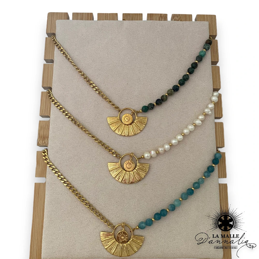 collier acier inoxydable feuille perle douille createur corse lamalledannalia