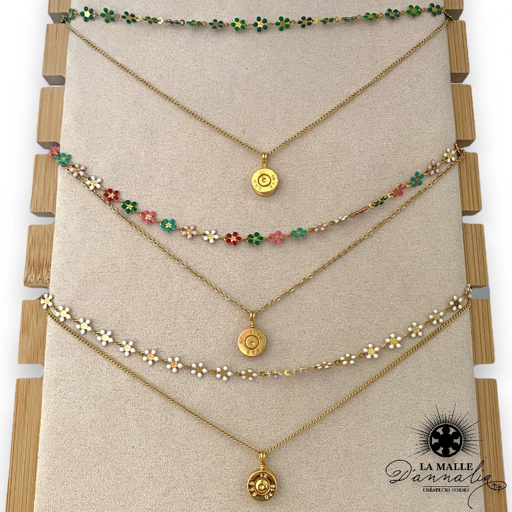 collier acier inoxydable fleur couleur douille createur corse lamalledannalia