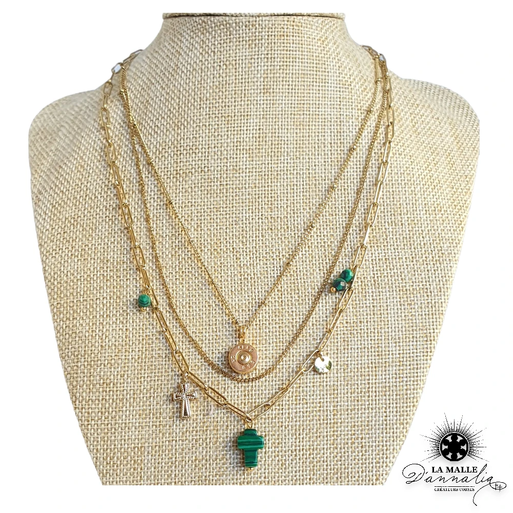 3 rang en acier inoxydable malachite douille croix lamalledannalia