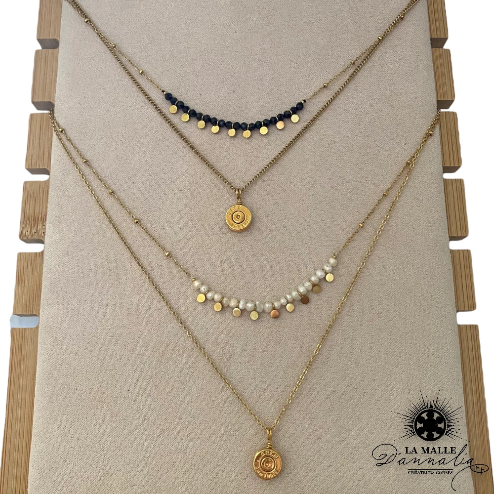 collier acier inoxydable perle vert blanc couleur douille createur corse lamalledannalia