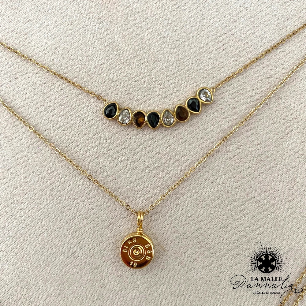collier acier inoxydable strass douille createur corse lamalledannalia