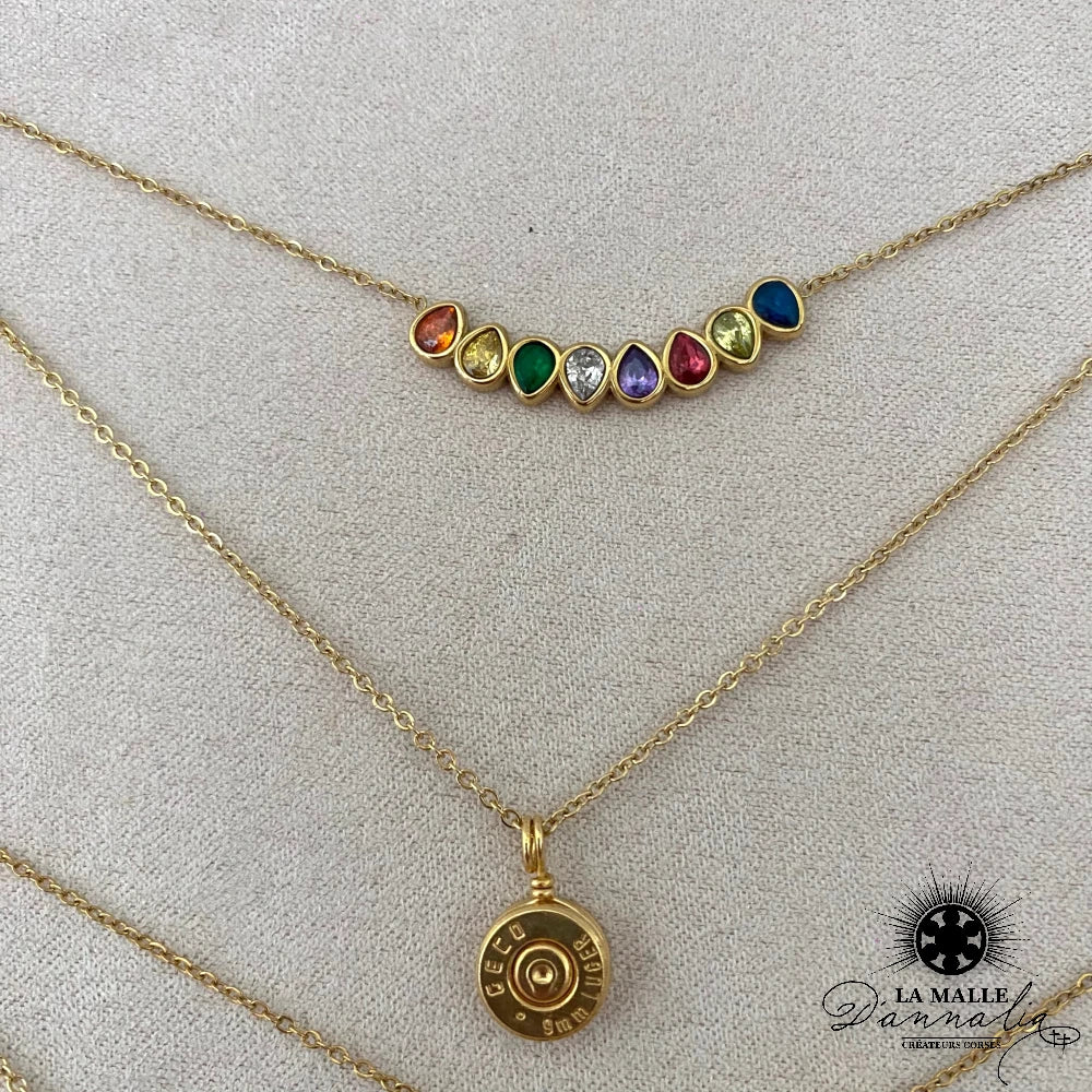 collier acier inoxydable strass douille createur corse lamalledannalia