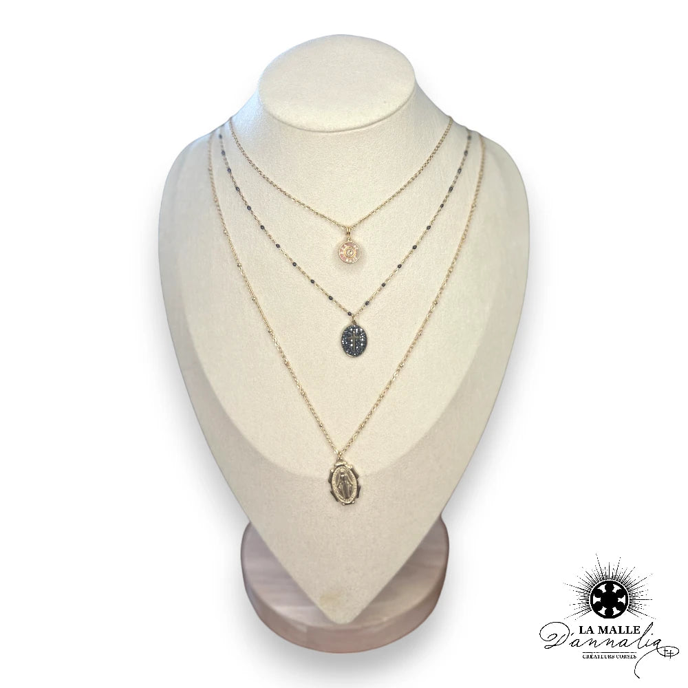 collier en acier inoxydable vierge et croix createur corse douille lamalledannalia