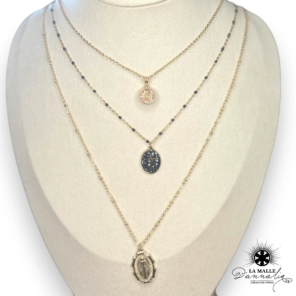 bijou en acier inoxydable vierge avec croix et balle createur corse lamalledannalia