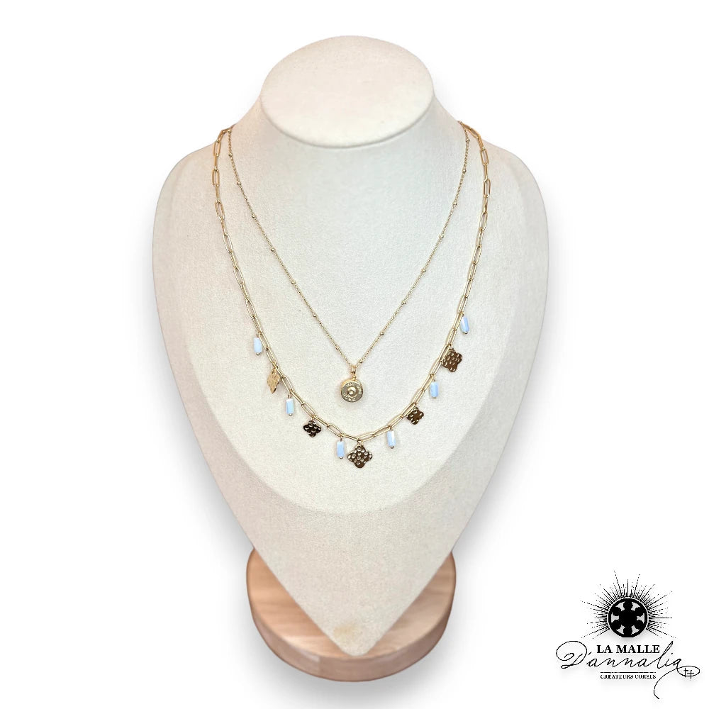 collier breloque perle blanche acier inoxydable douille lamalledannalia