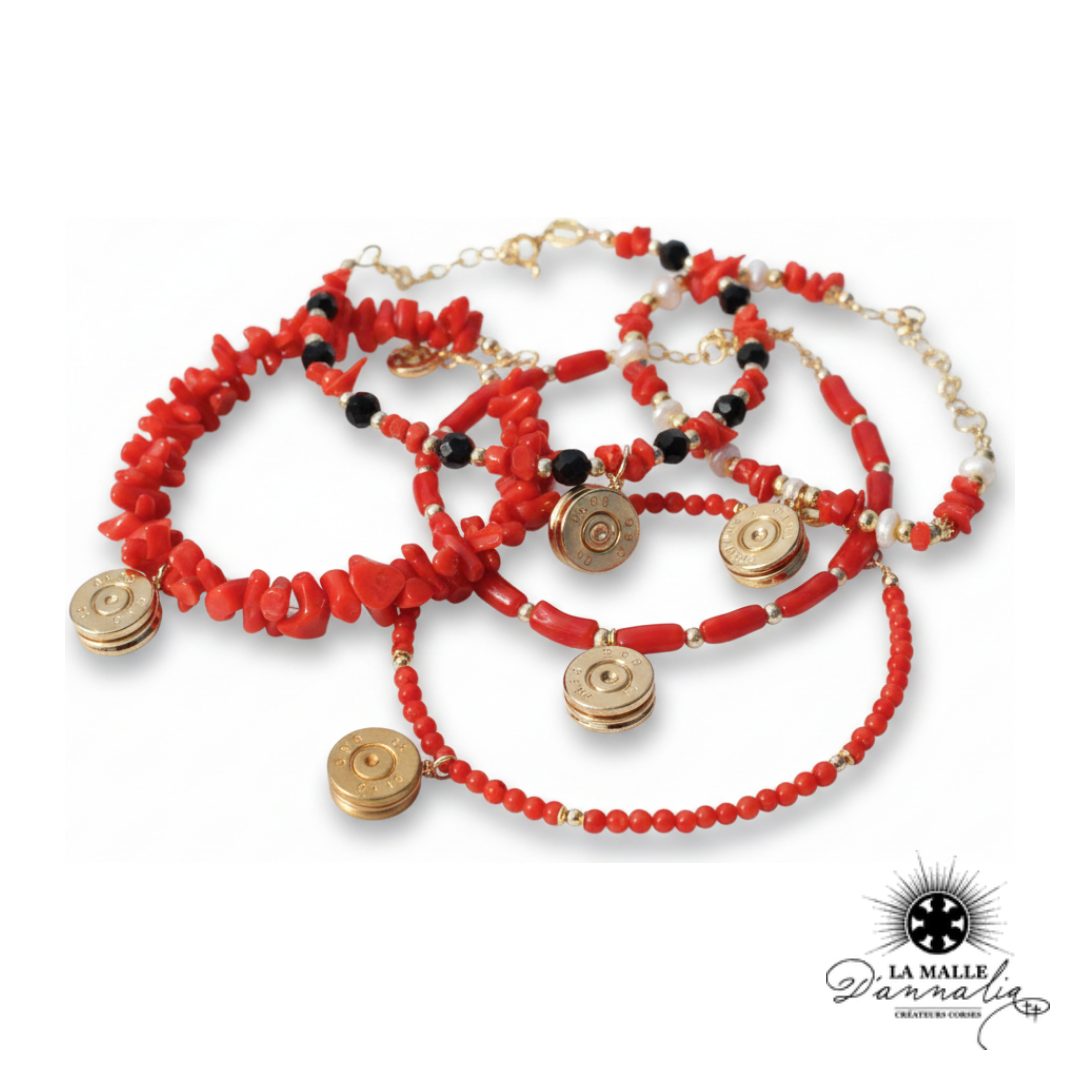 CALVI — Bracelet Corail & Douille Dorée Or Fin | La Malle d'Annalia