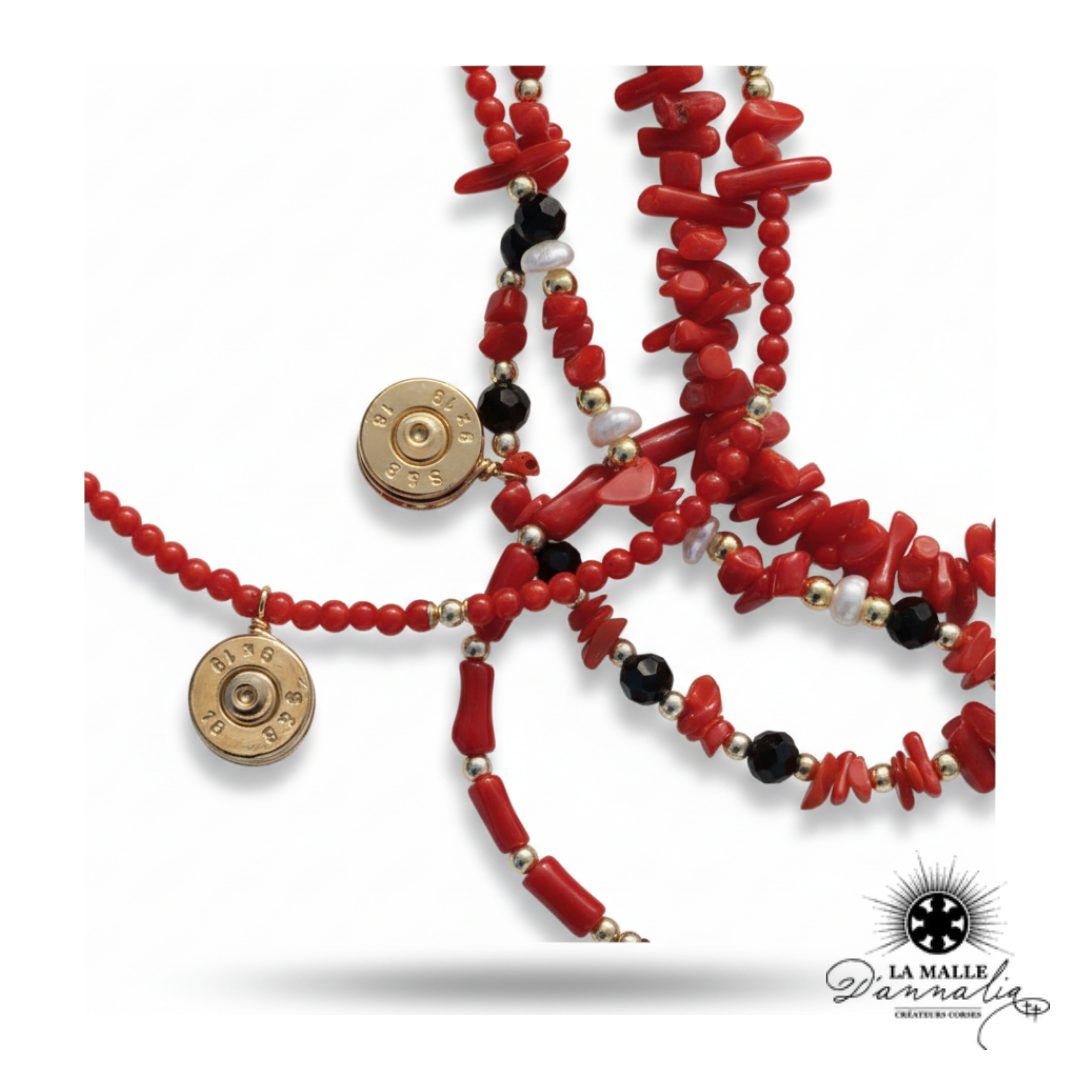CALVI — Bracelet Corail & Douille Dorée Or Fin | La Malle d'Annalia