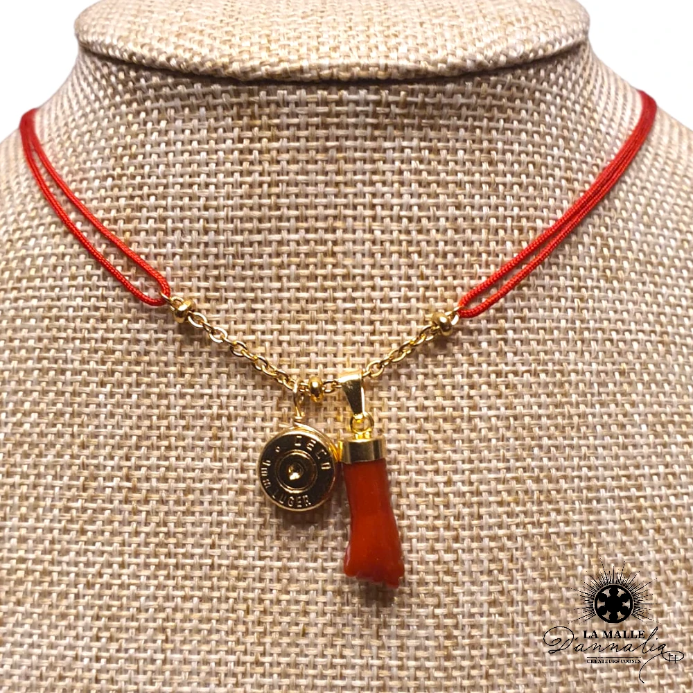 collier cordon rouge chaine creation corse douille main lamalledannalia