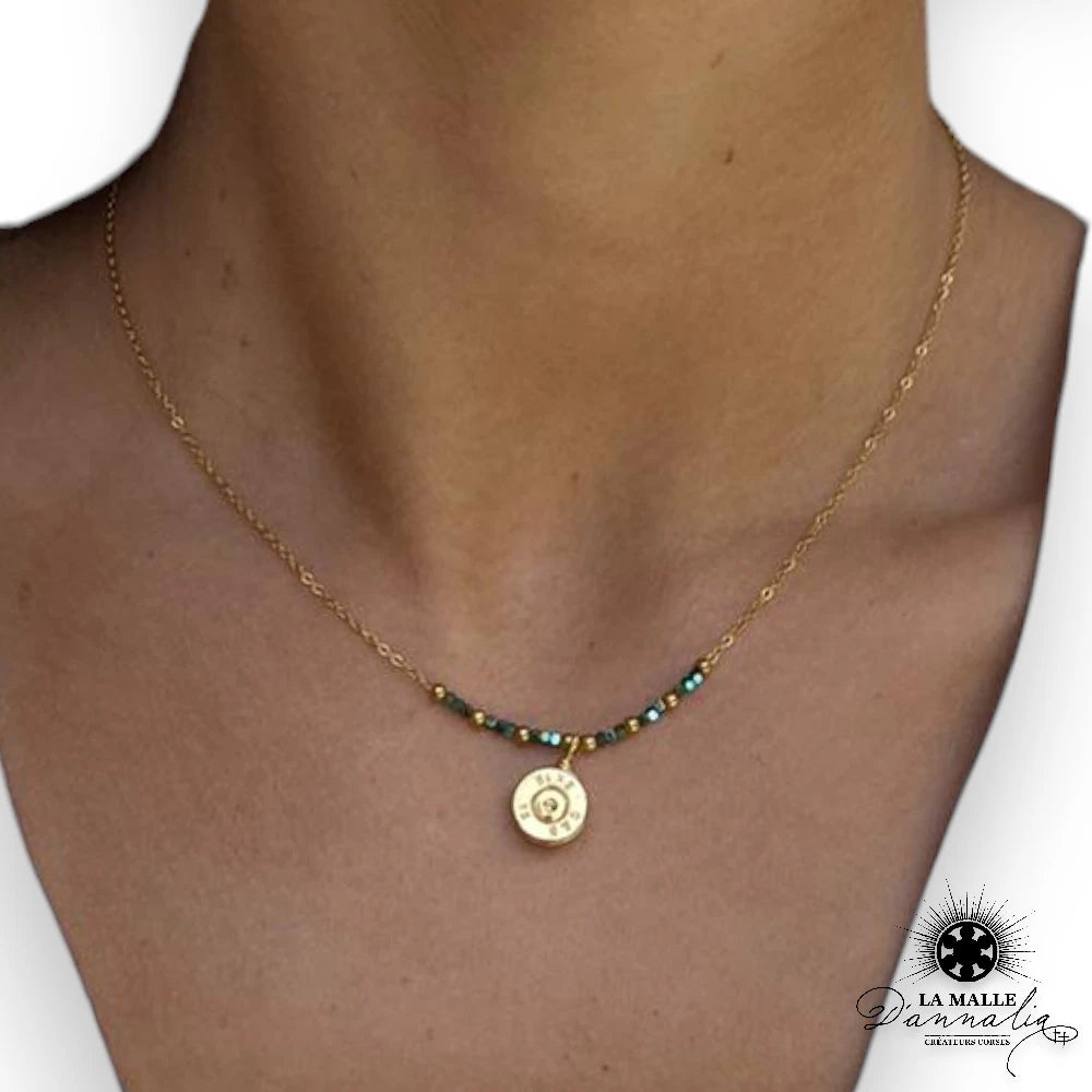 Collier Acier Inoxydable - Pierre Verte Facettée - Argenté - Fait Main à Bastia