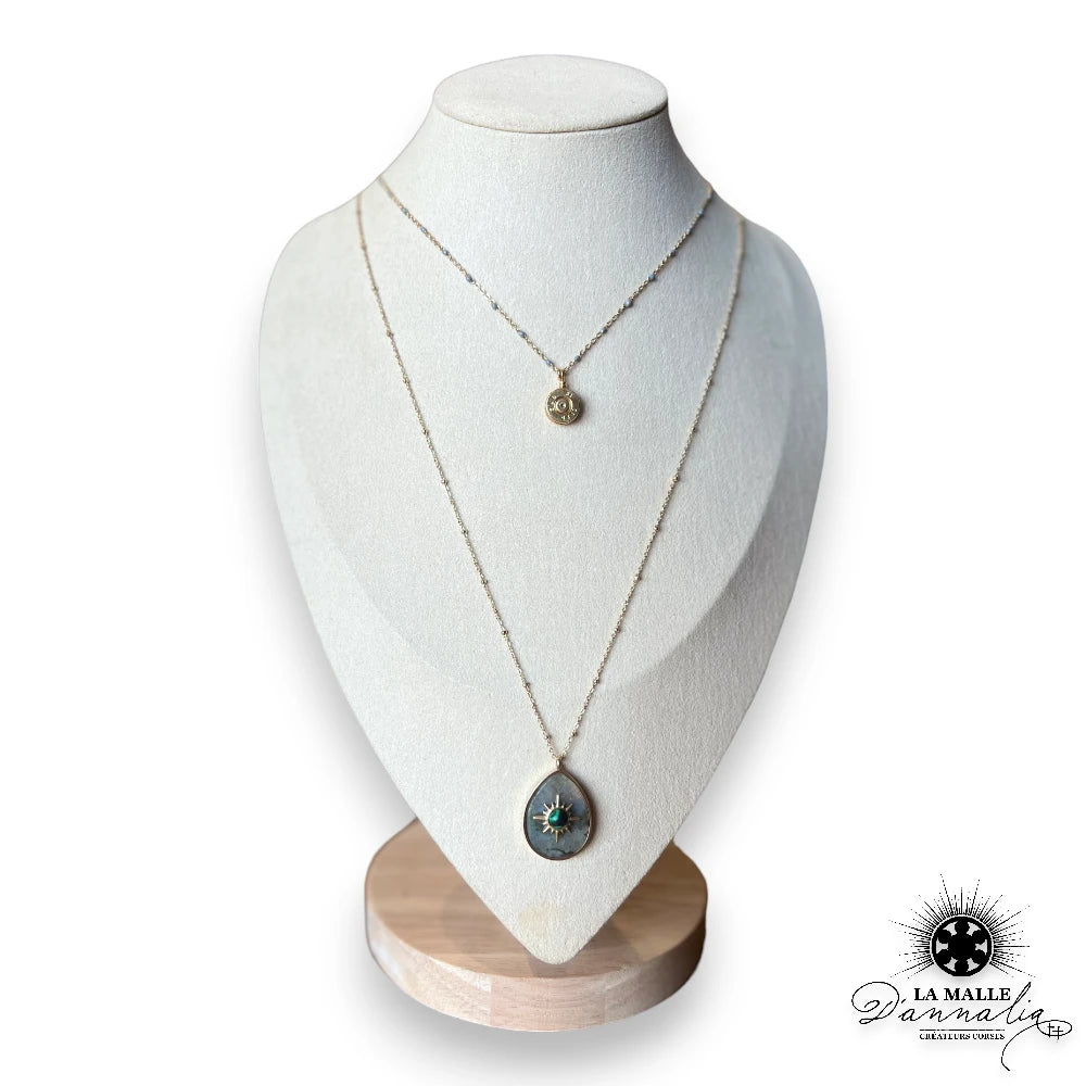 collier acier inoxydable avec douille et breloque perle lamalledannalia