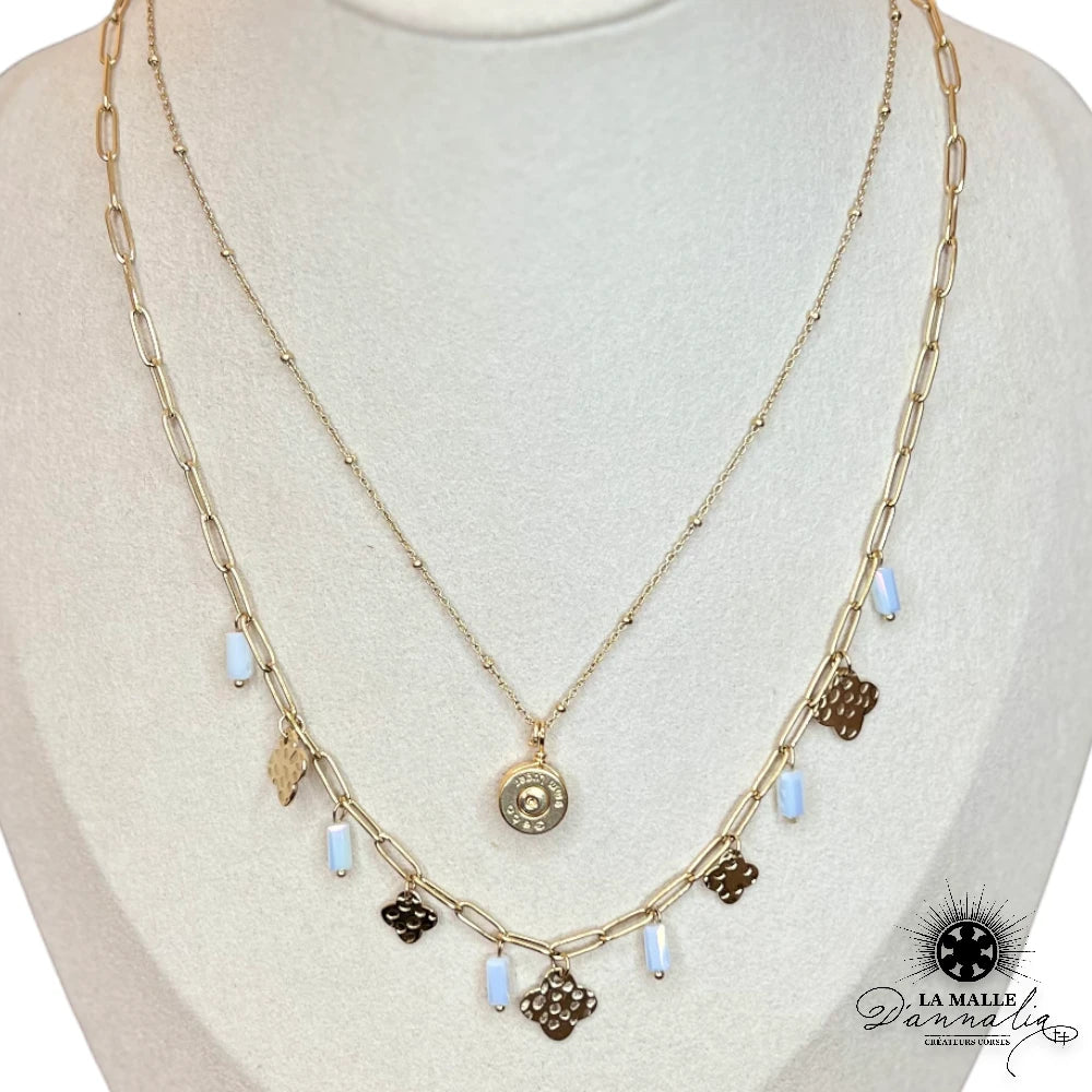 collier en acier inoxydable avec douille et breloque perle blanche lamalledannalia