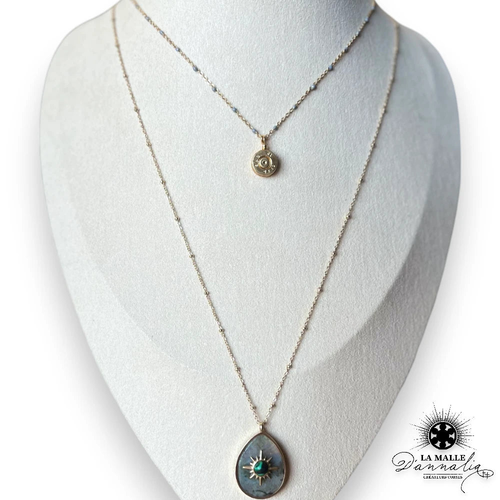 collier acier inoxydable avec douille et breloque perle grise lamalledannalia