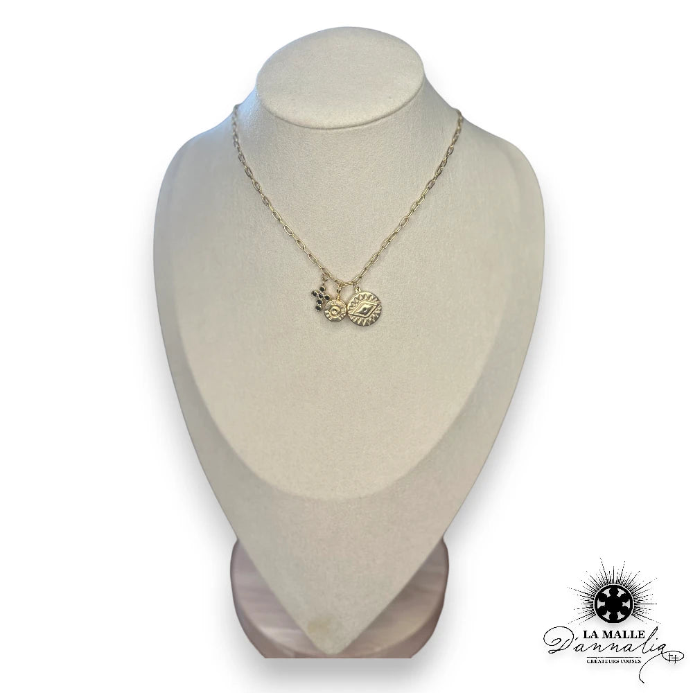 collier en acier inoxydable createur corse douille croix oeil lamalledannalia