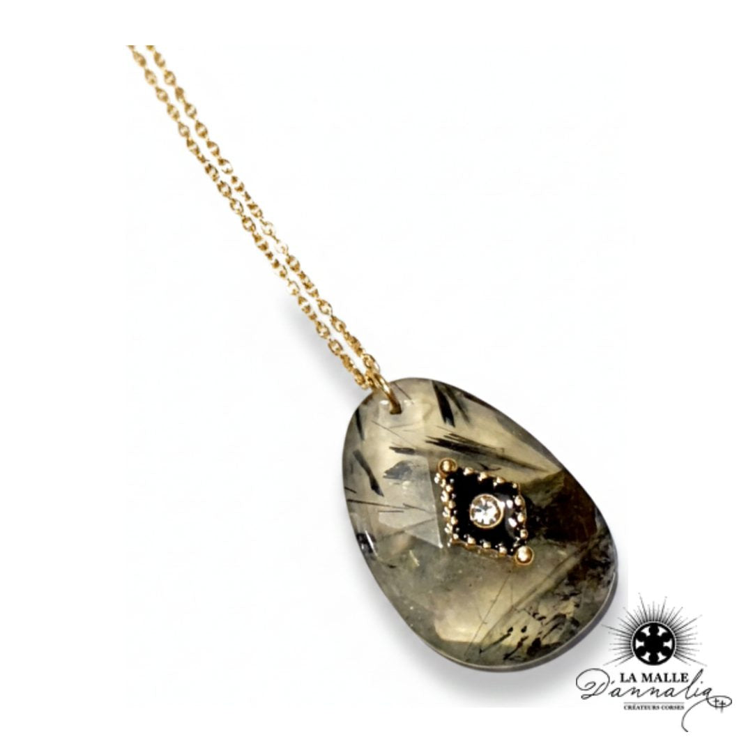 Collier Sautoir Pendentif Pierre Facettée Acier 316L — Bastia