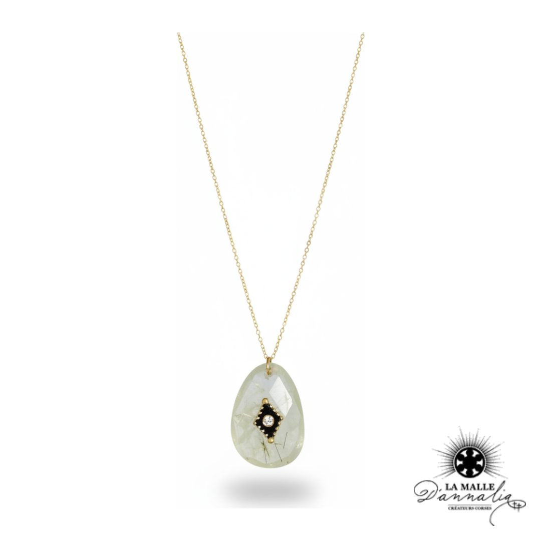 Collier Sautoir Pendentif Pierre Facettée Acier 316L — Bastia
