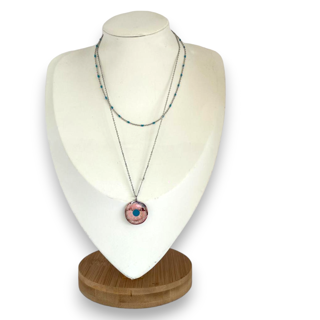 Collier Double Chaîne Breloque Soleil acier inoxydable