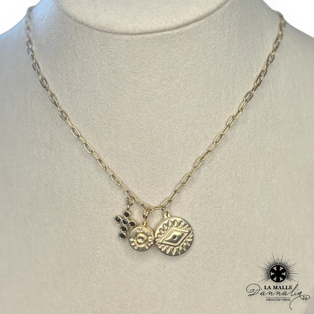 colliers en acier inoxydable createur corse douille croix oeil lamalledannalia