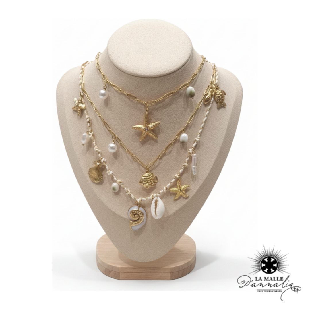 Collier Multi-rangs Marin — Étoiles de Mer, Coquillages & Œil de Shiva