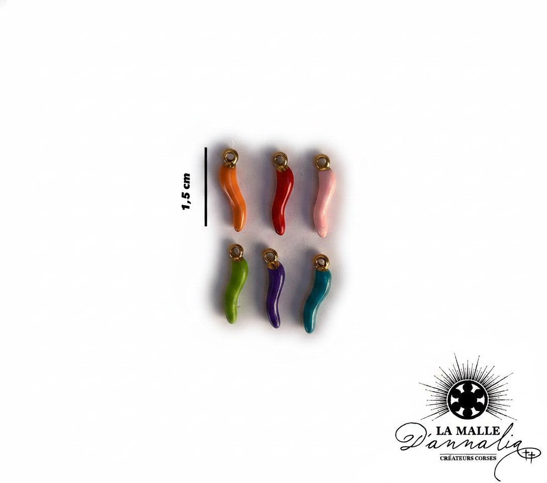 breloques cornes émaillées multicolores 1,5 cm pour création de bijoux lamalledannalia,
