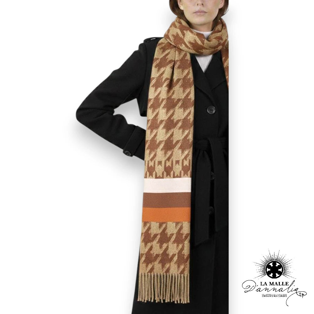 echarpe blanc hivert classique discret composition orange chocolat polyester lurex lamalledannalia
