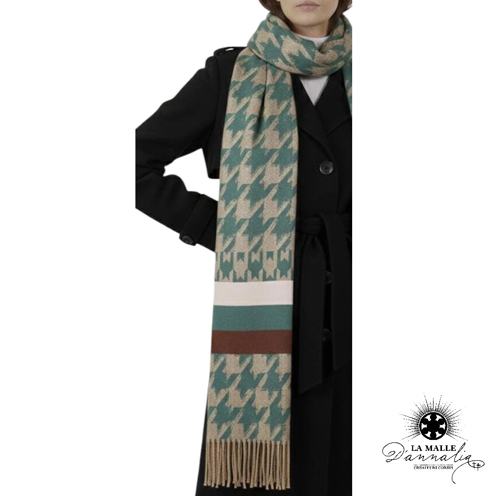 echarpe blanc hiver classique discret composition marron vert polyester lurex lamalledannalia