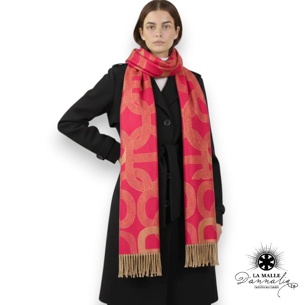 echarpe fushia irisée hiver doré classique discret composition graphisme vert polyester lurex cercle lamalledannalia