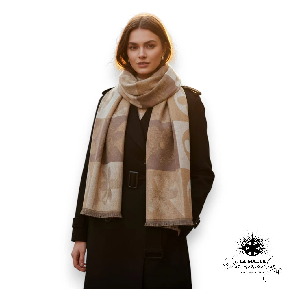 echarpe fleur discret composition-marron polyester lurex lamalledannalia