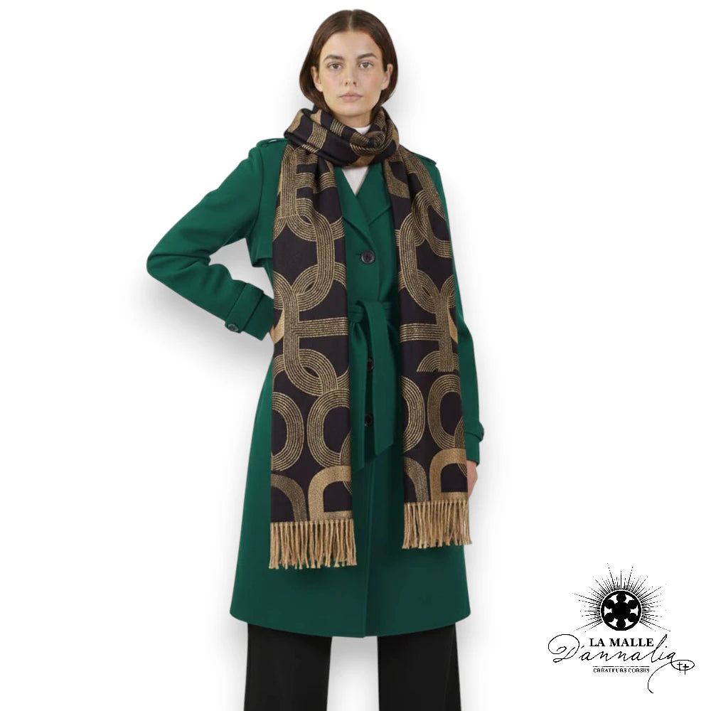 echarpe noir irisee hiver dore classique discret composition graphisme noir polyester lurex cercle lamalledannalia