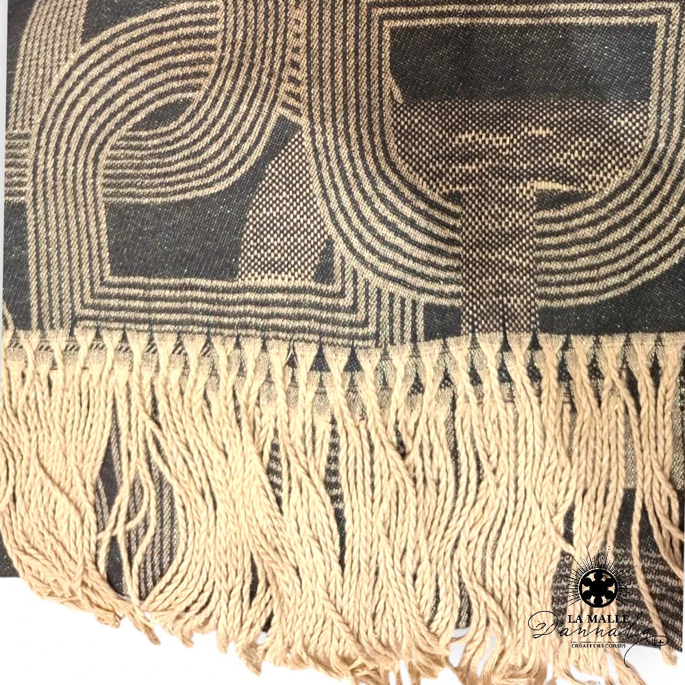 echarpe noir irisee hiver dore classique discret composition graphisme vert polyester lurex chaud cercle lamalledannalia