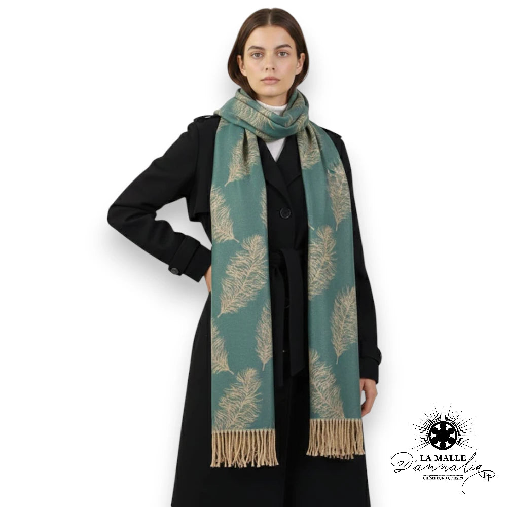 echarpe vert irise hiver classique discret composition fleur vert polyester lurex lamalledannalia